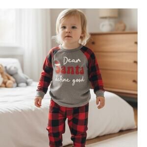 Dear Santa Define Good Christmas Pajamas Toddler 2T Buffalo Plaid NWOT